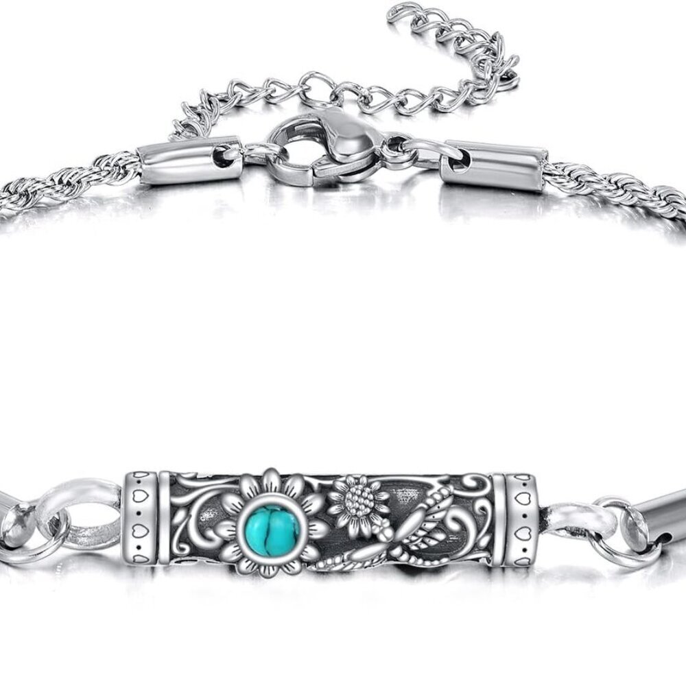 Sterling Silver Urn Bracelet Keepsake Ashes Jewelry Pendant for Women Men